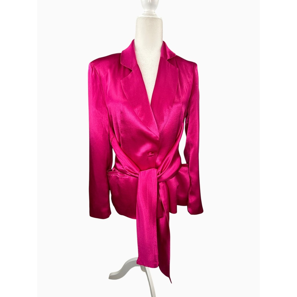Fate Womens S Fuchsia Pink Satin Belted Blazer Jacket NWOT Lined Party Glam